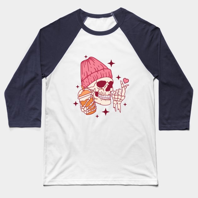 Cold Like My Soul Pink Skeleton Baseball T-Shirt by Nessanya